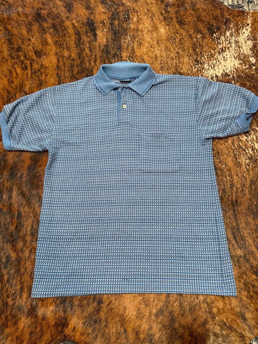 Vintage Par Four Golf Polo Shirt Mens M Blue White Geometric Pattern USA Made